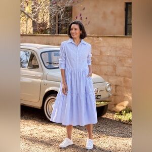 MAYE Jasmine Midi Tiered Shirtdress in Sky Blue